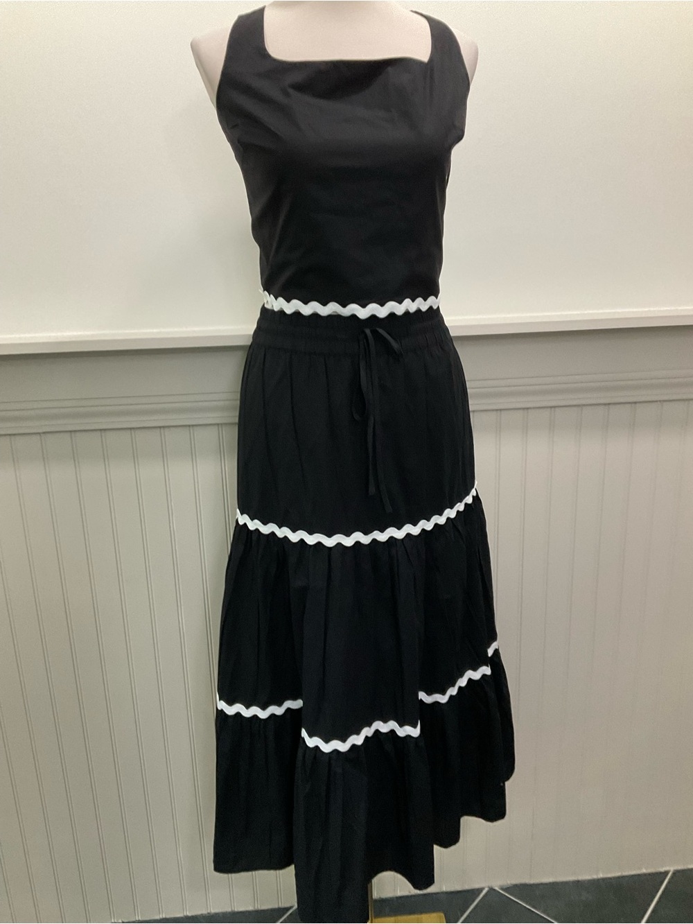 CeCe Cotton Tiered Maxi Skirt Set Large Matching Tank Drawstring Pockets - Picture 6 of 9